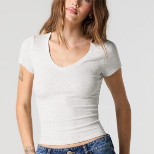 Ribbed V-Neck T-Shirt