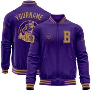 Custom Purple Old Gold Bomber Varsity Letterman Zipper Jacket