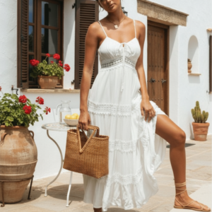 Spaghetti Strap White Long Summer Dress