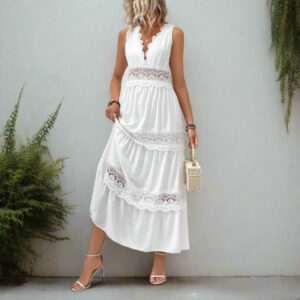 Boho Elegant White Lace Maxi Dress